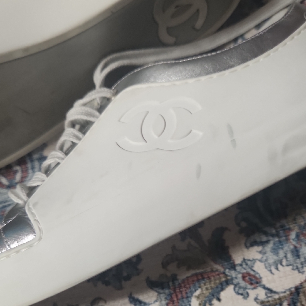 CHANEL Silver and White Sneakers - Picture 12 of 16